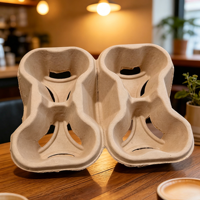 Plateau de service à café écologique naturel 4 tasses, non amovible, pour porte-gobelets en vrac