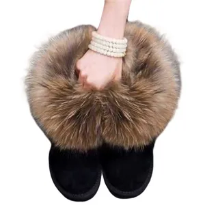 Thời Trang Womens Mùa Đông Gấu Trúc Fluffy Lông Khởi Động Giản Dị Phụ Nữ Phẳng Giày Dép Sang Trọng Tuyết Khởi Động
