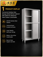 Armoire de rangement pour vaisselle en acier inoxydable sur mesure, armoire de cuisine à quatre portes, usage commercial intensif