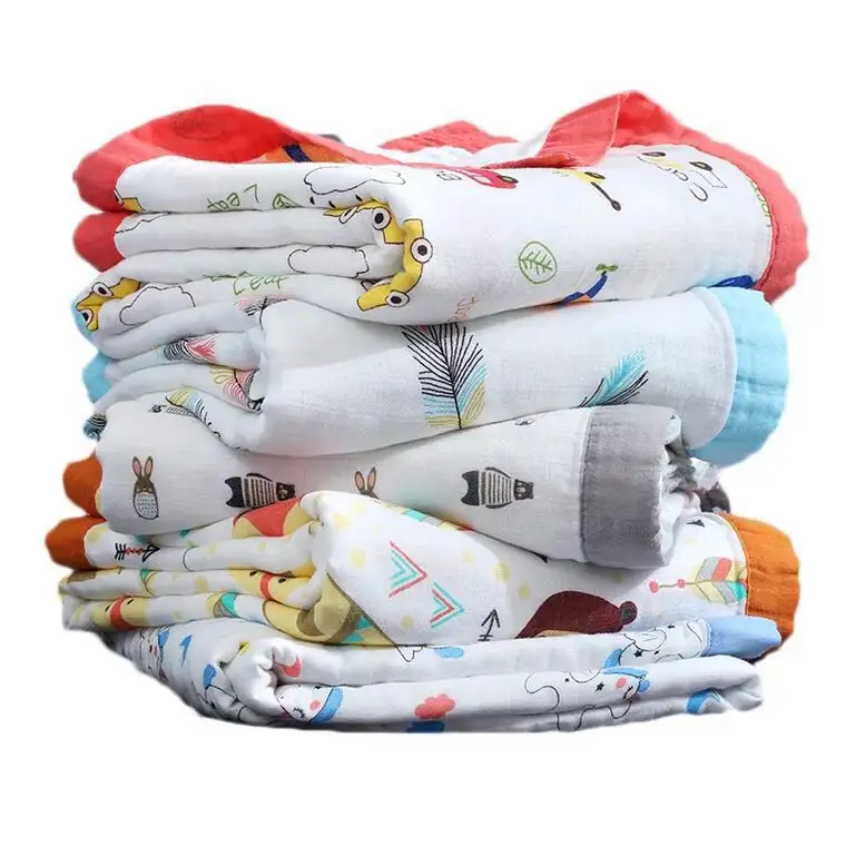 Baby Bath Towel 4 layers Wide-Broadside Bamboo Cotton Embraced by Newborn Baby Cartoon Blanket