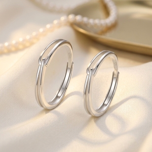 Modischer S925 Sterling Silber Doppelband Offener Verstellbarer Ring Schlichter Stapelbarer Fingerring für Damen und Herren - Product Image 4