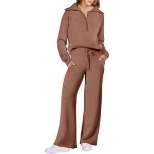 Ensembles 2 pièces pour femmes : Sweat-shirt demi-zip et pantalon large décontracté, respirant, toutes saisons - Product Image 1