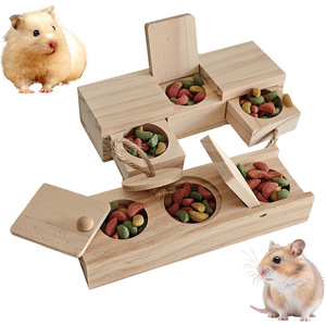 Comedero de madera transfronterizo para hámster, terrario doméstico, dispensador de snacks, juguete interactivo de forrajeo divertido para hámster dorado - Product Image 1