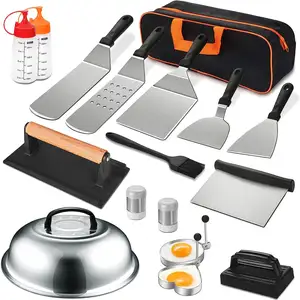 Griddle Acessórios Kit 18 Pcs Blackstone Acampamento Chef Cozinha ao ar livre Churrasco Profissional Churrasco Espátula Grill Grill Ferramentas Set