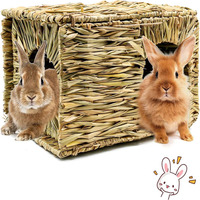 Maisonnette pour lapin artisanale en herbe, abri pliable avec ouvertures, cachette pour lapin, cabane pour lapin, avec attache en nylon supplémentaire