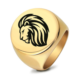 Anillo de Acero Inoxidable con Cabeza de León para Hombre, 22MM, Grabado Láser Redondo, Color Dorado, Joyería de Moda, Regalo - Product Image 1