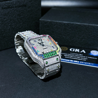Montre mécanique en moissanite argentée OEM ODM, étanche, aiguilles lumineuses, style hip-hop de luxe, pour homme, vente chaude