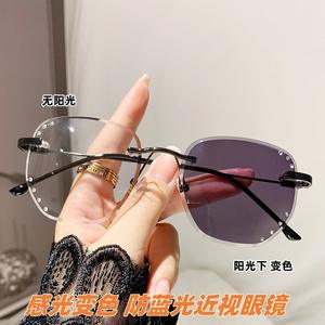 3316 luxe diamant garniture sens avancé sans cadre lumière chromatisme anti-bleu lunettes myopes lunettes femme gris thé <span class=keywords><strong>verres</strong></span> - Product Image 4