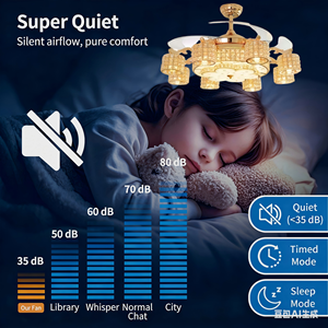 Crystal <b>Ceiling</b> Fan with <b>Light</b> and <b>Remote</b> Modern Dimmable Fandelier Invisible Retractable Chandelier Fan for Bedroom Living Room - Product Image 4