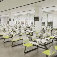 Tables et chaises de cantine scolaire rectangulaires modernes pour restaurants de restauration rapide, unités commerciales, petit-déjeuner pour employés d'entreprise