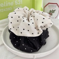 Haute Qualité Satin Noir et Blanc Tacheté Chouchous Double Maille Élégant Vintage Cheveux Corde Haute Qualité Cheveux Accessoires