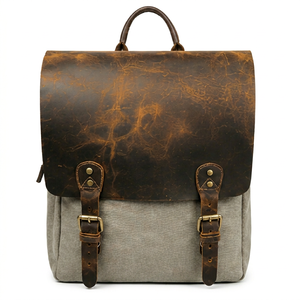 Gravs BP-07 Vintage Canvas Leather Luxury Roll Top Portable <b>Backpack</b> Air Cushion Belt Large Capacity Travel Laptop <b>Compartment</b> - Product Image 1