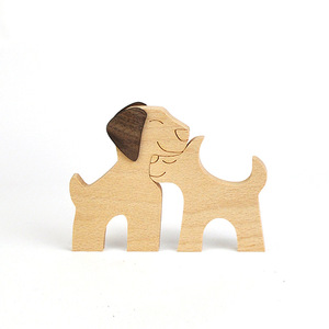 Decorazione in legno intaglio <span class=keywords><strong>a</strong></span> mano il cane e la donna figurina di artigianato in legno statua animale piccola casa salotto scaffale tavolo - Product Image 1