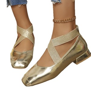Zapatos Planos de Mujer para Primavera/Verano, con Punta Cuadrada, Correa Dorada en el Tobillo, Plataforma para Aumentar la Altura, Textil Sólido, Estilo Mary Jane, para Bailar - Product Image 5