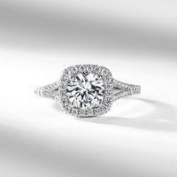 Bague de fiançailles de luxe en argent sterling S925, moissanite ronde couleur D VVS1, halo coussin, à double sangle, plaqué rhodium, certifiée GRA
