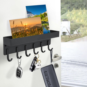Wall Mounted Key Rack Tray <b>Black</b> 6 <b>Hooks</b> Storage Organizer For Entryway Door Back Home Use - Product Image 1