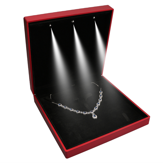 Paclov Luxury Rectangle Necklace Jewelry Set Box Hinged LED Light Velvet Matte Lacquered Jewellery Packaging