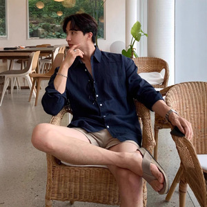 <span class=keywords><strong>Camicia</strong></span> da uomo in <span class=keywords><strong>lino</strong></span> misto cotone, stile rilassato, <span class=keywords><strong>marrone</strong></span>, con perline, traspirante, vestibilità ampia, a maniche lunghe, anti-UV, finitura no-stiro - Product Image 2