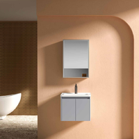 Miroir intelligent LED rectangulaire moderne pour salle de bain, meuble-lavabo en aluminium et bois avec vasque en céramique pour chambres d'hôtel