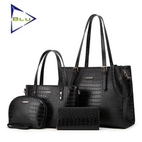 Tas Tote Kulit Buaya Kapasitas Besar Set Tas Selempang Dompet Koin Dompet Lipat Tas Tangan Wanita Tas Tangan Logo Kustom untuk Wanita