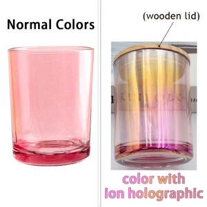 LANGXU Peachblow Glass Ombre Glass Candle Jar Blush Pink to White Gradient With Gold Rim for Victorian Boudoir - Product Image 1