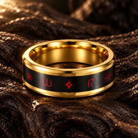 Bague de température JLM en acier inoxydable doré avec chiffres arabes et bande d'humeur rouge pour homme – Bijoux