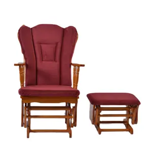 Cadeira de madeira, antiguidade adulto planador rocker e ottoman padrão tecido confortável alimentação materno cadeira de balanço