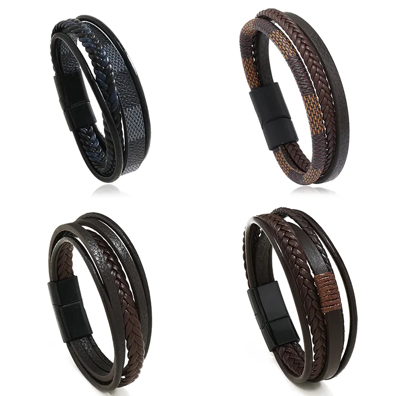 New Arrival Braided Leather Bracelet Homme Luxury Hand Jewelry Men's Simple Styles Handmade Multi-Layer Mens Leather Bracelet
