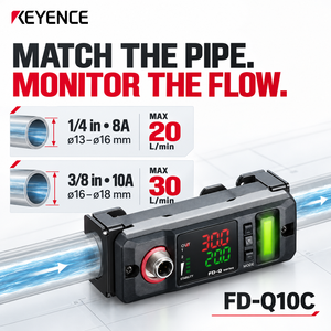 เซ็นเซอร์วัดอัตราการไหลแบบหนีบ FD-Q10C สำหรับท่อขนาด 13-18 มม. 20-30 ลิตร/นาที น้ำ น้ำมัน สารเคมี 4-20mA IO-Link พลาสติก OEM - Product Image 5