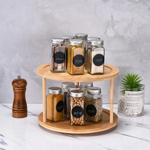 360 <b>Rotatable</b> <b>Spice</b> <b>Rack</b>, Bamboo and Wood, Double-Layer Multifunctional Seasoning <b>Rack</b>, Office Desk Storage <b>Rack</b> - Product Image 1