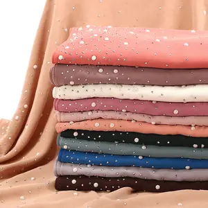 高品质40色可选批发阿拉伯雪纺头巾围巾珍珠泡泡雪纺珍珠头巾