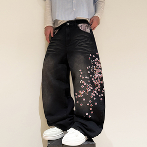 <span class=keywords><strong>Jeans</strong></span> amples vintage brodés, coupe décontractée, jambe <span class=keywords><strong>large</strong></span>, en denim, pour hommes – Vente en gros - Product Image 1