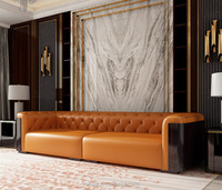 Ensemble de canapé et fauteuil en bois, de luxe européen et américain, en cuir, moderne Orange, meubles Royal, peinture haut de gamme, 1, 2 ou 3 places