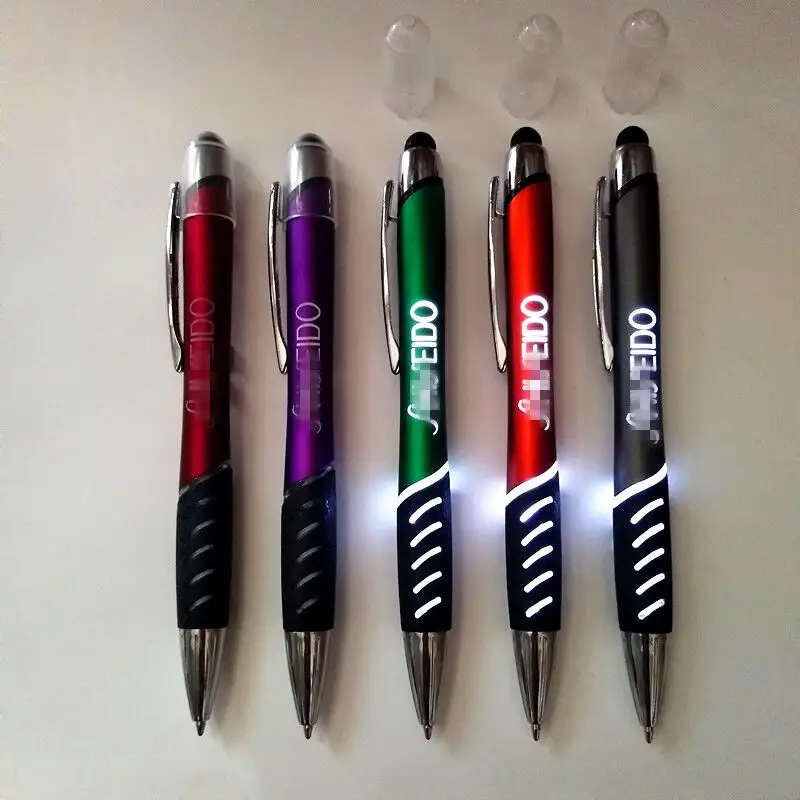 미국 인기있는 스크린 터치 펜 맞춤형 LED 삽입 램프 상자 펜 다른 스타일 LED 로고 라이트 박스 플라스틱 스타일러스 펜