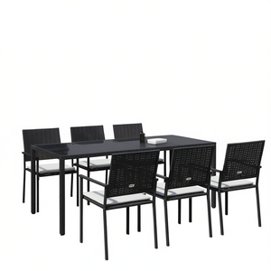 Ensemble de jardin en polyrotin noir, table et 6 chaises, mobilier d'extérieur résistant aux intempéries, design contemporain - Product Image 1
