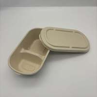 Boîte à lunch jetable ovale en pulpe de bagasse, écologique, biodégradable, recyclable, avec couvercle, capacité 1000 ml, pour plats à emporter