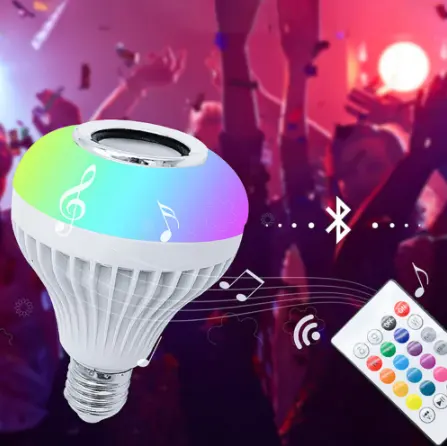 Smart E27 LED RGB White 12W Wireless Bluetooth Speaker Bulb Lamp Colorful Changing Bulb Remote App Control Decor Home