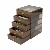 Boîte de rangement à bijoux 5 couches en gros avec couvercle anti-poussière transparent, tiroirs imitation bois et compartiments de rangement doublés de velours