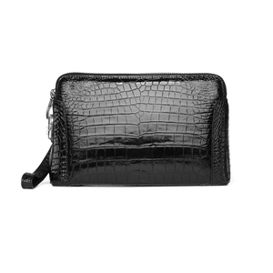 Pochette en cuir de crocodile véritable à double fermeture éclair et <span class=keywords><strong>serrure</strong></span> à code, sac de voyage d'affaires pour homme - Product Image 1