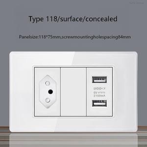 Prise murale standard brésilienne en verre trempé, double USB type C, interrupteur lumineux, prise murale avec trois alimentations - Product Image 5