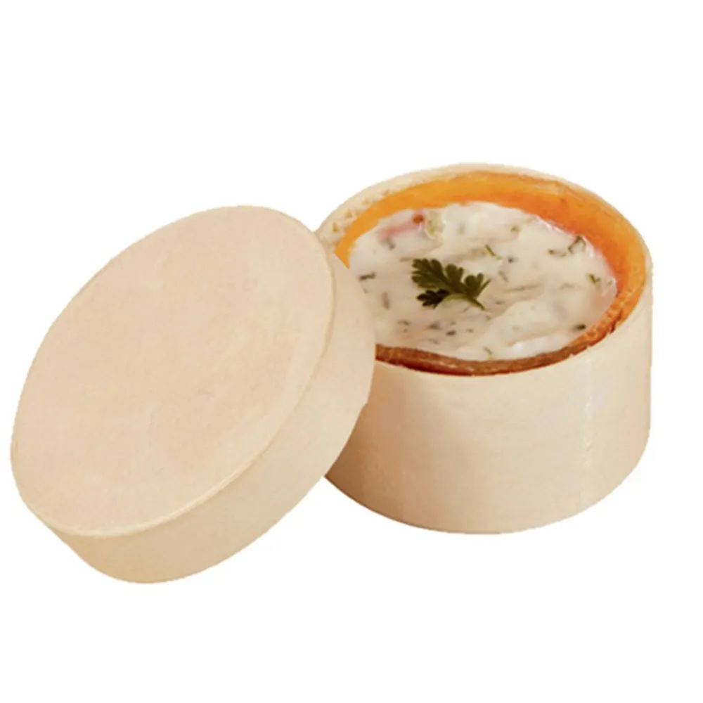 Großhandel Holz runde abbaubare Furnier Luxus Bento separate Mini-Käsekuchen Balsaholz Käse Verpackungs boxen