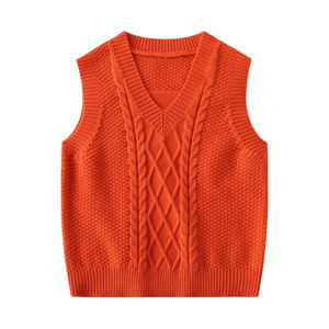 Gilet en tricot pour bébé sans manches à col en V personnalisé d'usine Gilet en tricot jacquard de couleur unie de haute qualité pour garçon - Product Image 3