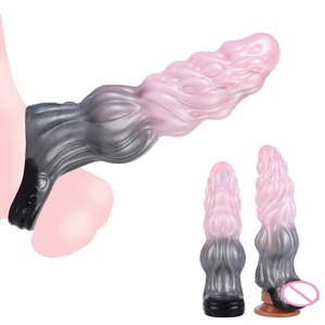 Mermaid-shaped Penis Sleeve with Silicone Cock Ring 3D Texture Hollow <b>Dildo</b> Penis Girth Enhancer Erection Enhancement for Couple - Product Image 2