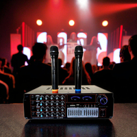 Amplificateur de puissance professionnel 50 Watts BT Audio Home Karaoké avec 2 microphones sans fil et tuner radio FM USB