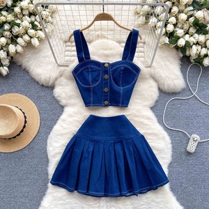 Completi Estivi da <span class=keywords><strong>Donna</strong></span>, Top Color Block e Jeans, Set <span class=keywords><strong>Casual</strong></span> 2 Pezzi, <span class=keywords><strong>Abbigliamento</strong></span> Femminile all'Ingrosso - Product Image 2