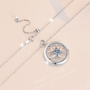 Collar con colgante de Estrella del Norte de Plata de Ley 925 para mujer con disco y Brújula de moissanita de color D de 1 Ct-regalo perfecto - Product Image 4