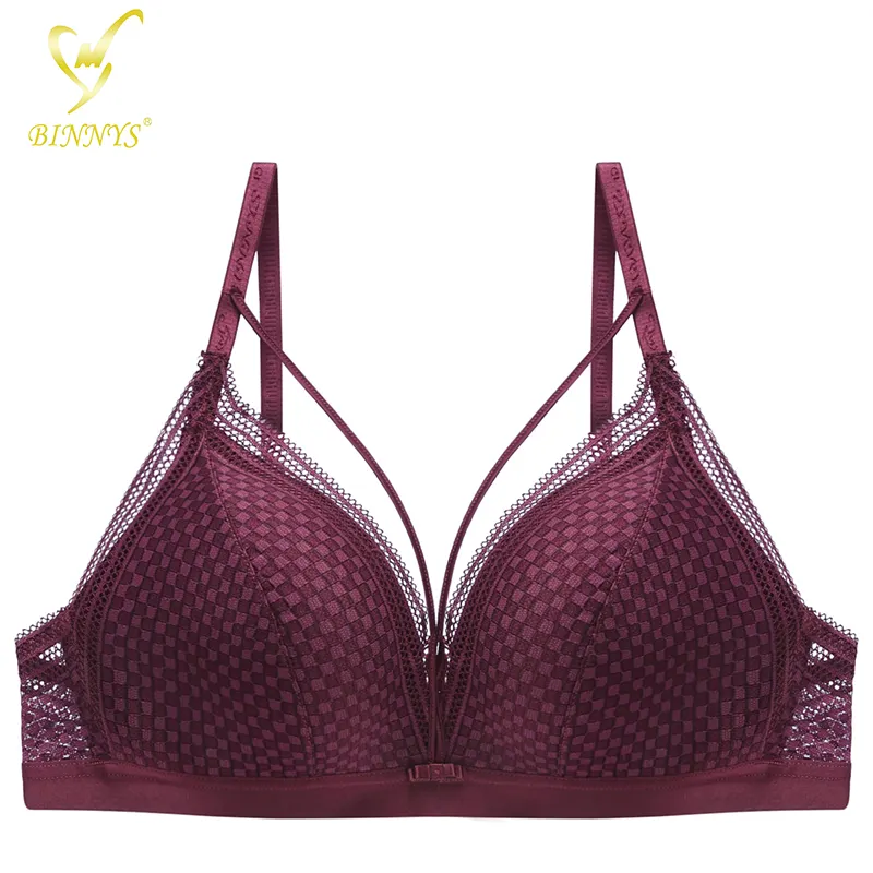 Binnys 2022 No Steel Band Lingeries Bra High Quality C Cups 34 38 Size Breathable Thinnest Stylish Push Up Lace Bras For Women