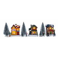 Résine Maisons De Noël Arbre Figurine Ensemble D'accessoires 3D Animal Sculpture Modèle pour Artisanat Souvenir Anime Boule À Neige pour Art Cadeaux