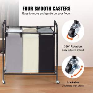 Carrito clasificador de lavandería de alta resistencia de 3 secciones, organizador de almacenamiento con ruedas bloqueables para ropa sucia, dormitorio, lavadero - Product Image 5