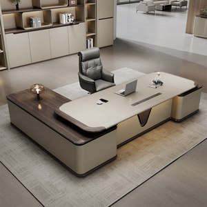 Table de bureau de direction en bois moderne et luxueuse sur mesure, design de table de direction, table de bureau de direction orange et marron - Product Image 1